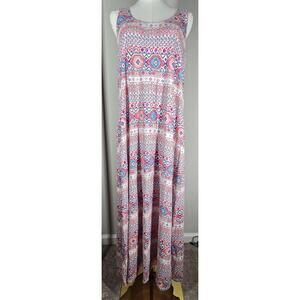 Fresh Produce Sleeveless Maxi Dress Aztec Tribal Print Pockets XL